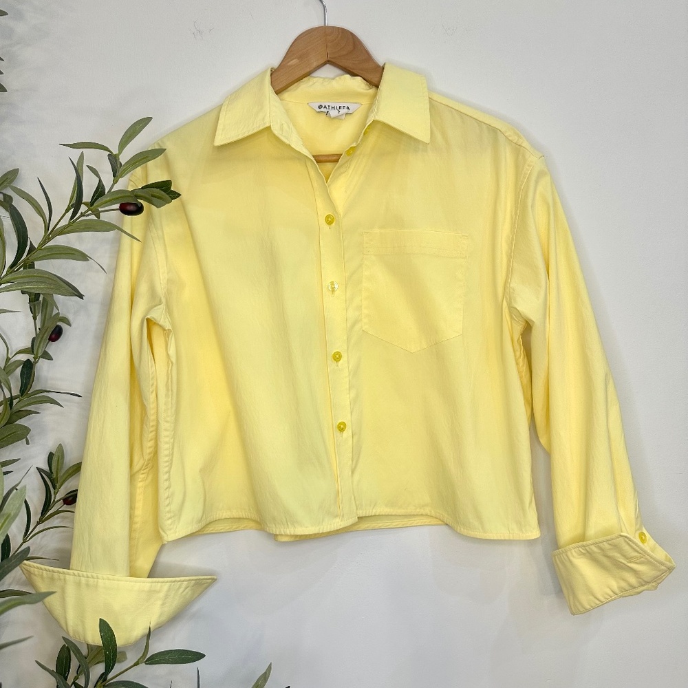 Athleta Midday Cropped Shirt – Performance Poplin in Citron Yellow (Size S-P)